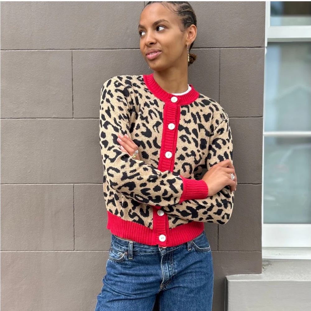 Orwell + Austen Leopard Print Cotton Cardigan